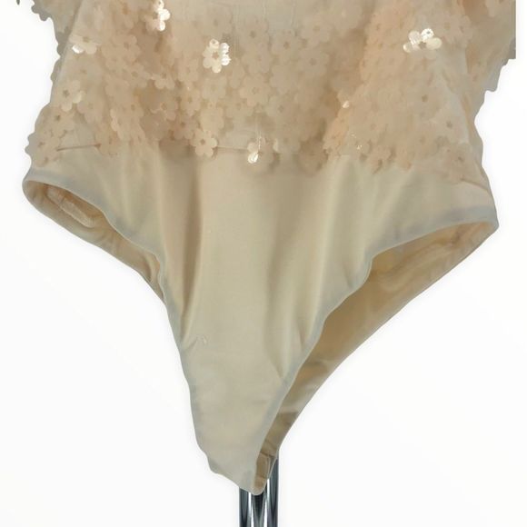 Zara Cream Daisy 3D Appliqué Cami Strap Bodysuit Floral Snap Buttons size M - Picture 8 of 13